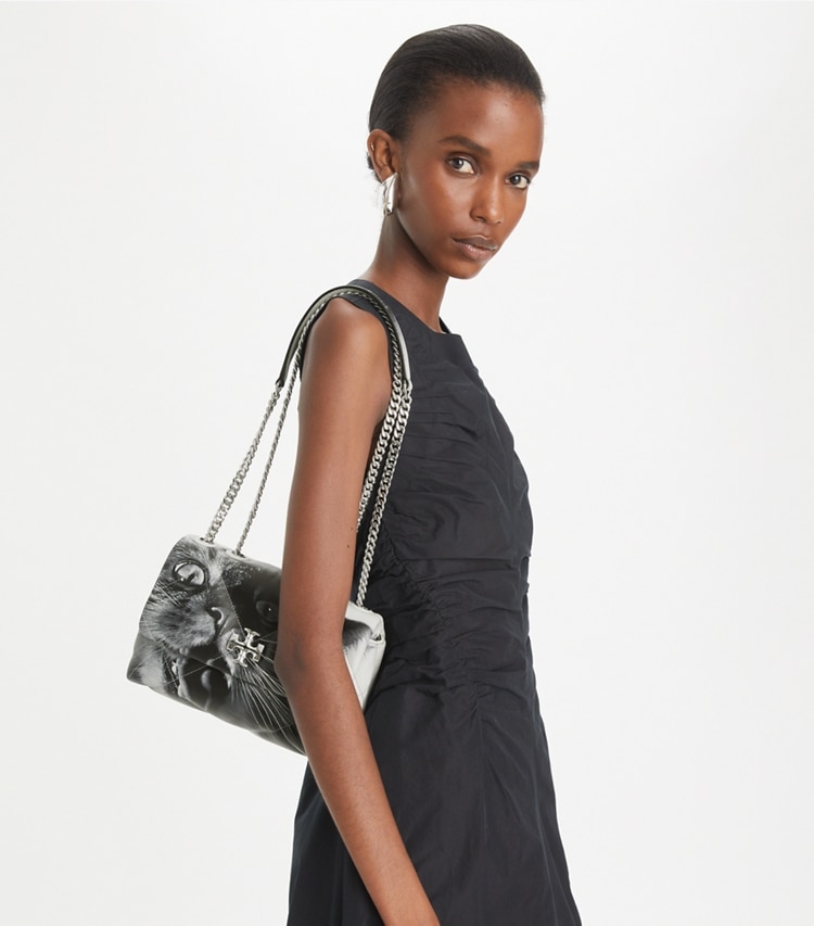 SMALL KIRA DIAMOND QUILT CAT PRINT CONVERTIBLE SHOULDER BAG