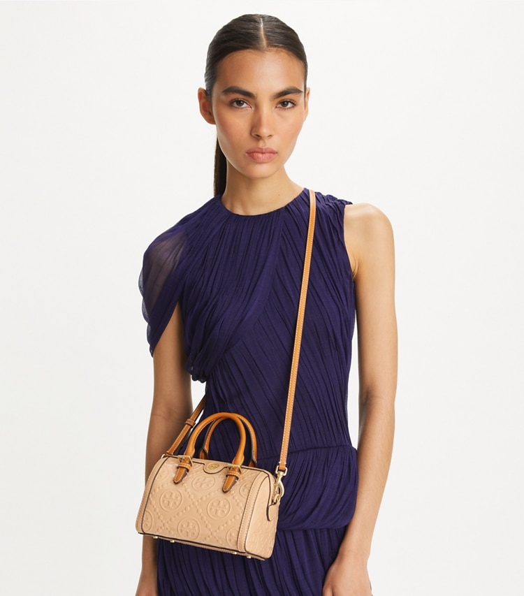 PETITE T MONOGRAM LEATHER BARREL BAG